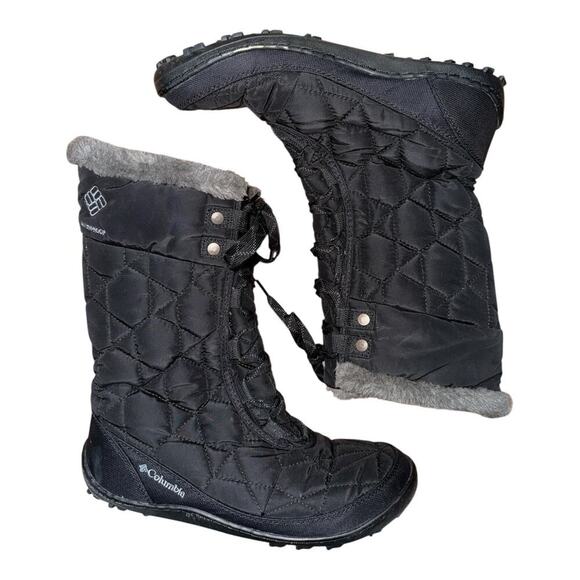 Columbia Women's Black Quilted Snow Boots Size 9.5 Waterproof Omni Grip Faux Fur - Picture 1 of 5